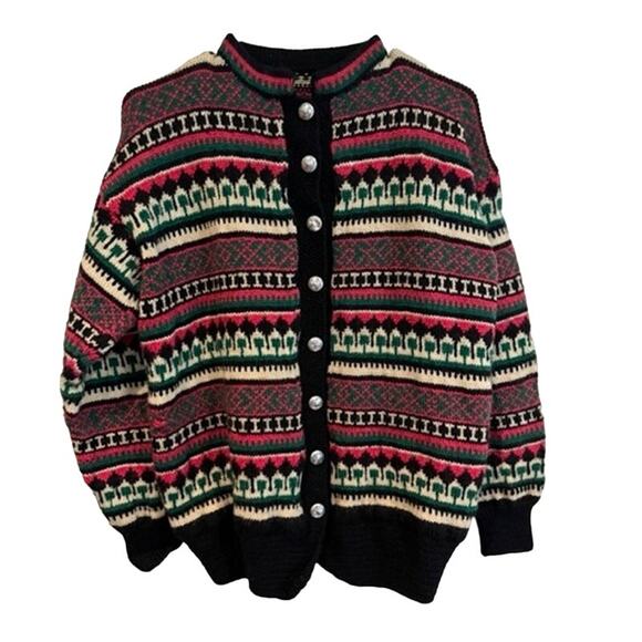 Vintage Nordic Cardigan Handmade Sweater Fair Isle Button Up Cabincore Folk - Picture 4 of 8